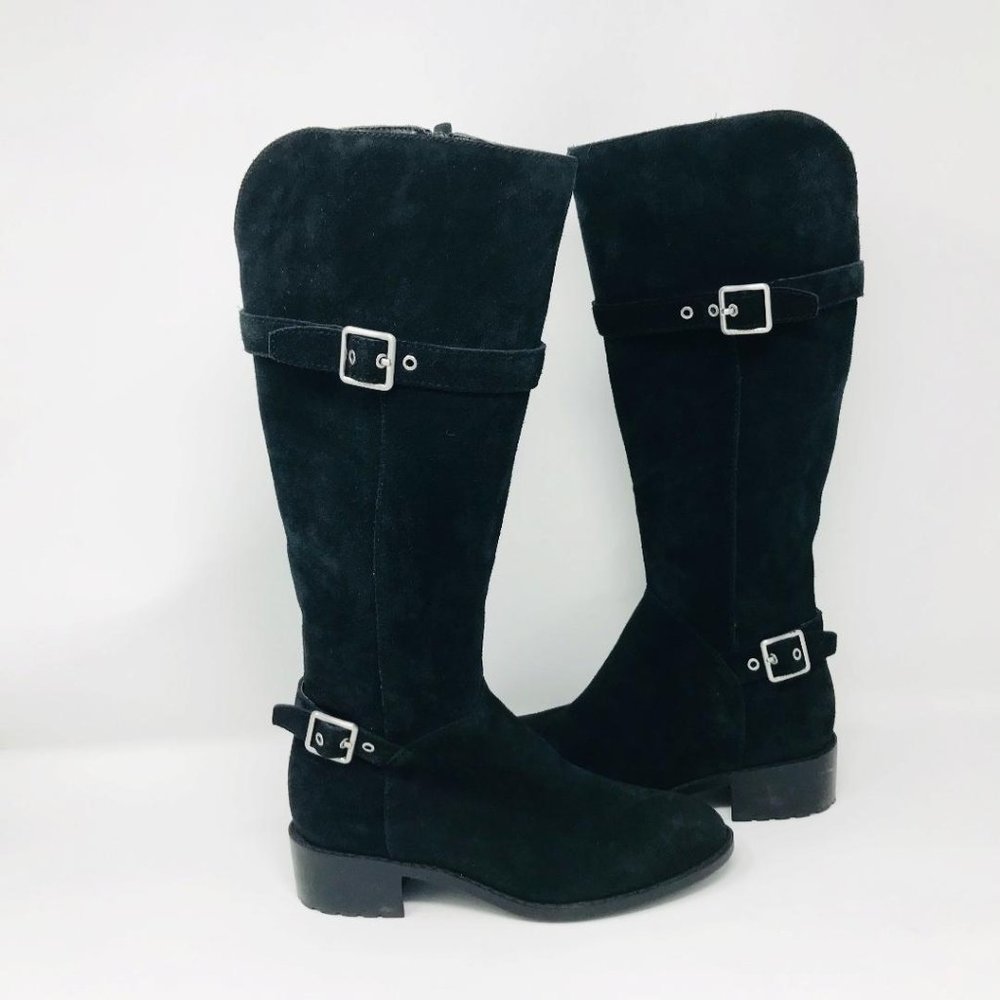 Cole Haan Black Buckle Detail Suede Boots